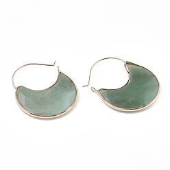 Green Aventurine Natural Green Aventurine Crescent Moon Dangle Hoop Earrings, with Brass Findings, Faceted, 44~51x36.5x4~6mm, Pin: 1mm