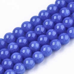 Royal Blue Imitation Jade Glass Beads, Crackle, Dyed & Heated, Round, Royal Blue, 8x7.5mm, Hole: 1.5mm, about 51~52pcs/strand, 15.35~15.55 inch(39~39.5cm)