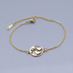 Golden 201 Stainless Steel Link Bracelets, with Lobster Claw Clasps, Flat Round, Golden, 6-5/8 inch~6-7/8 inch(16.75~17.3cm)
