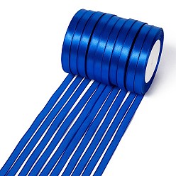 Azul Cinta de satén de una sola cara, Cinta de poliéster, azul, 3/8 pulgada (10 mm), aproximadamente 25 yardas / rollo (22.86 m / rollo), 10 rollos / grupo, 250yards / grupo (228.6m / grupo)