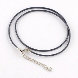 Серый Воском хлопка ожерелье шнура решений, с сплава Lobster Claw застежками и конечных железными цепями, платина, серые, 17.3 дюйм