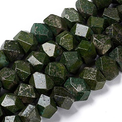 Natural Gemstone Natural Green Granite Beads Strands, Faceted, Polygon, 13~14x12~13x16mm, Hole: 1.2mm, about 31pcs/strand, 15.75 inch(40cm)