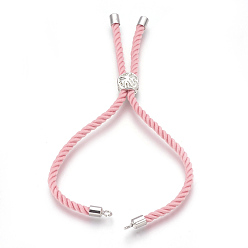 Pink Fabrication de bracelet de cordon de coton, avec les accessoires en laiton, plat et circulaire avec arbre de vie, rose, 8-5/8 pouce (22 cm), Trou: 2mm