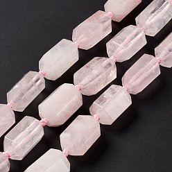 Cuarzo Rosa Natural aumentó de perlas de cuarzo hebras, facetados, columna, 23.5~25x15~18x13~15.5 mm, agujero: 1.6 mm, sobre 15 unidades / cadena, 15.75~16.54 pulgada (40~42 cm)