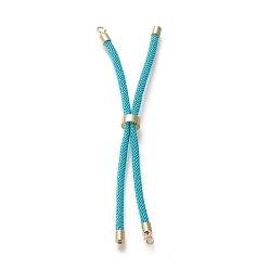 Dark Turquoise Nylon Twisted Cord Bracelet Making, Slider Bracelet Making, with Eco-Friendly Brass Findings, Round, Golden, Dark Turquoise, 8.66~9.06 inch(22~23cm), Hole: 2.8mm, Single Chain Length: about 4.33~4.53 inch(11~11.5cm)