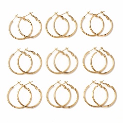 Golden 304 Stainless Steel Hoop Earrings, Golden, 12 Gauge, 40x2mm, Pin: 0.8mm