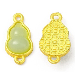 Light Green Rack Plating Alloy Connector Charms, with Glass, Gourd Links, Matte Gold Color, Light Green, 18.5x9.5x5.5mm, Hole: 1.5mm