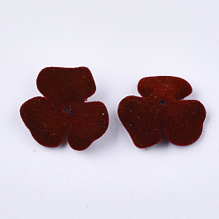 Dark Red Flocky Acrylic Bead Caps, 3-Petal, Flower, Dark Red, 22x23x8mm, Hole: 1mm