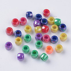 Mixed Color Opaque Acrylic European Beads, AB Color Plated, Large Hole Beads, Rondelle, Mixed Color, 8x6mm, Hole: 4mm, about 2380pcs/500g