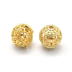 Real 18K Gold Plated Hollow Brass Beads, Round, Real 18K Gold Plated, 11.5~12mm, Hole: 1.8mm