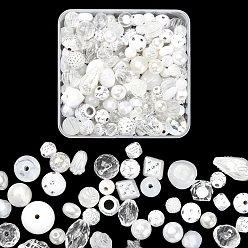 Blanco Granos de acrílico 100g, formas mixtas, blanco, 5.5~28x6~20x3~11 mm, agujero: 1~5 mm