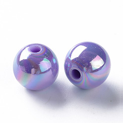 Medium Purple Opaque Acrylic Beads, AB Color Plated, Round, Medium Purple, 12x11mm, Hole: 2.5mm, about 566pcs/500g