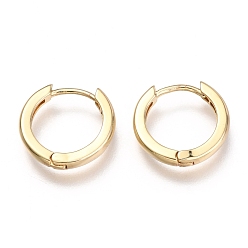 Real 18K Gold Plated Brass Huggie Hoop Earrings, Ring, Real 18K Gold Plated, 13.7x2mm, Pin: 1mm