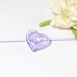 Lilac Handmade Lampwork Perfume Bottle Pendant, Square&Heart, Lilac, 22x25mm