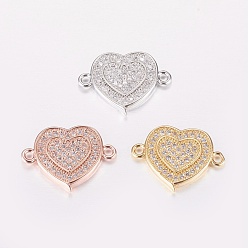 Mixed Color Brass Micro Pave Cubic Zirconia Links, Clear, Heart, Mixed Color, 12.5x17x2mm, Hole: 1mm