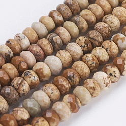 Picture Jasper Natural Picture Jasper Beads Strands, Faceted, Rondelle, 4~4.5x2.5~3mm, Hole: 1mm, about 135pcs/strand, 15.1 inch~15.3 inch(38.5~39cm)