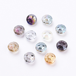 Mixed Color Electorplated Glass Beads, Rainbow Plated, Faceted, Flat Round, Mixed Color, 14x9mm, Hole: 1mm