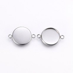 Stainless Steel Color 304 Stainless Steel Cabochon Connector Settings, Plain Edge Bezel Cups, Flat Round, Stainless Steel Color, Tray: 10mm, 17x12x2mm, Hole: 1.8mm
