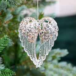 Wing Acrílico con decoración colgante de lentejuelas., adornos colgantes del árbol de navidad, para regalo de fiesta decoración del hogar, ala, 147x110 mm