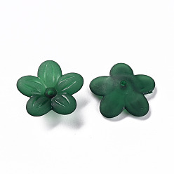 Dark Green Frosted Acrylic Bead Caps, 5-Petal, Flower, Dark Green, 19.5x20x5.5mm, Hole: 1.6mm, about 740pcs/500g