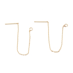Real 18K Gold Plated Brass Stud Earring Findings, Ear Thread with Loop, Long-Lasting Plated, Real 18K Gold Plated, 68.5x0.5mm, Hole: 2mm, Pin: 0.8mm