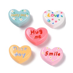 Mixed Color Macaron Color Opaque Reisn Cabochons, Heart with Word, Mixed Color, 16x20x9mm