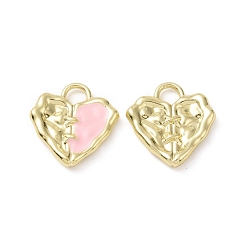 Perlas de Color Rosa Colgantes de la aleación del esmalte, la luz de oro, corazón, rosa perla, 19x18x3 mm, agujero: 4x4 mm