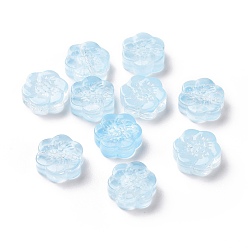 Light Sky Blue Transparent Spray Painted Glass Beads, Plum Blossom Flower, Light Sky Blue, 10x11x4mm, Hole: 1mm