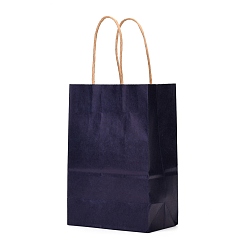 Midnight Blue Kraft Paper Bags, Gift Bags, Shopping Bags, with Handles, Midnight Blue, 15x8x21cm