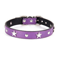 Medium Orchid Adjustable Imitation Leather Pet Collars, Punk Style Alloy Star Stud Cat Dog Choker Necklace, with Iron Buckle, Medium Orchid, 270~330x15mm