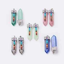 Mixed Stone Natural & Synthetic Mixed Stone with Synthetic & Natural Natural & Synthetic Mixed Stone Chakra Big Pendants, Sword, Platinum, 57~60x16.5x12mm, Hole: 5mm