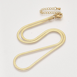 Chapado en Oro Real 18K Fabricación de collar de cadenas de espiga de latón, con cierre de langosta, sin níquel, real 18 k chapado en oro, 16.3 pulgada (41.6~41.9 cm), 2.5x0.5 mm