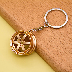 Light Gold Alloy Imitation Tyre Keychain, Light Gold, Pendant: 3.2x1.5cm