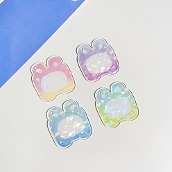Rabbit 4Pcs 4 Colors Laser Style Acrylic Disc Keychain Blanks, with Ball Chains, Mixed Color, Rabbit Pattern, 7x5cm, 1pc/color