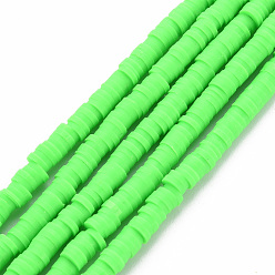 Lime Green Handmade Polymer Clay Bead Strands, Heishi Beads, Disc/Flat Round, Lime Green, 4x0.5~1mm, Hole: 1.5mm, about 320~447pcs/strand, 15.74~16.92 inch