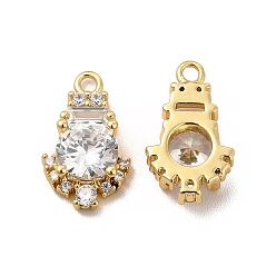 Clear Rack Plating Brass Micro Pave Cubic Zirconia Charms, Long-Lasting Plated, Cadmium Free & Lead Free, Real 18K Gold Plated, Clear, 14.5x8.5x4mm, Hole: 1.4mm