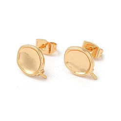 Real 18K Gold Plated Twist Flat Round Brass Stud Earring Findings, with 925 Sterling Silver Pins, for Half Drilled Beads, Real 18K Gold Plated, 12x9mm, Pin: 12x0.8mm and 1mm(for Half Drilled Beads)