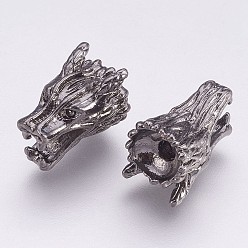 Bronze Perles en alliage de style tibétain, tête de dragon, gris anthracite, 9x15x10mm, Trou: 2mm