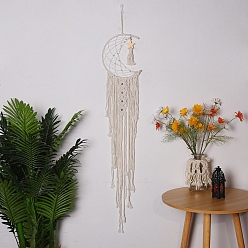 Moon Bohemian Handmade Cotton Cord Macrame Woven Tapestry Wall Hanging Ornaments, Resin Evil Eye Charm for Bedroom Living Room Decoration, Moon, 60~90mm