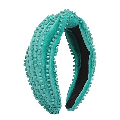 Vert De Mer Clair Accessoires pour cheveux, bandes de velours, avec la perle en plastique, vert de mer clair, 150x130x55mm