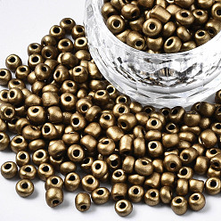 Dark Goldenrod 6/0 Glass Seed Beads, Baking Paint, Round Hole, Round, Dark Goldenrod, 4~5x3~5mm, Hole: 1.2~1.5mm, about 4500pcs/Pound