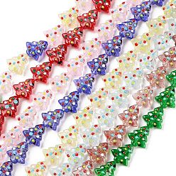 Mixed Color Handmade Bumpy Glass Beads Strands, Dyed & Heated, Dyed & Heated, with Enamel, Christmas Trees, Mixed Color, 16~16.5x14.5~15x7~7.5mm, Hole: 1.2mm, about 22pcs/strand, 13.98~14.17 inch(35.5~36cm)