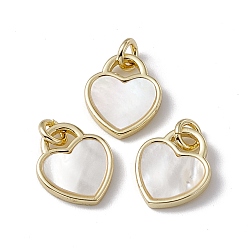 Oro Dijes de corazón de concha blanca natural, con fornituras de latón chapado en cremallera, sin plomo y cadmio, dorado, 14x12x2 mm, agujero: 3 mm