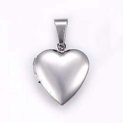 Stainless Steel Color 316 Stainless Steel Locket Pendants, Heart, Stainless Steel Color, 22x19.5x5.5mm, Hole: 9x5mm, Inner Sze: 14x11mm