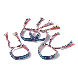 Blue Polyester-cotton Braided Rhombus Pattern Cord Bracelet, Ethnic Tribal Adjustable Brazilian Bracelet for Women, Blue, 5-7/8~11 inch(15~28cm)