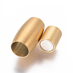 Golden 304 Stainless Steel Magnetic Clasps with Glue-in Ends, Ion Plating (IP), Matte, Oval, Golden, 14x8mm, Hole: 5mm