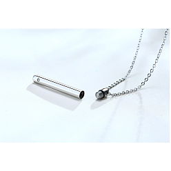 Stainless Steel Color Clear Cubic Zirconia Column Urn Ashes Pendant Necklace, Stainless Steel Memorial Jewelry for Men Women, Stainless Steel Color, 19.69 inch(50cm)