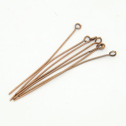 Red Copper Jewelry Findings, Eye Pin, Cadmium Free & Nickel Free & Lead Free, Red Copper Color, about 0.6mm thick, 5.0cm long, hole: about 2mm, about 2500pcs/500g