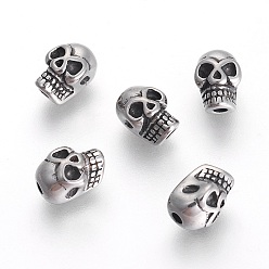 Antique Silver 304 Stainless Steel Beads, Skull, Antique Silver, 8x6x5mm, Hole: 1.5mm