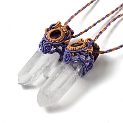 Amethyst Bullet Natural Quartz Crystal Pendant Necklaces for Women, Wax Cord Braided Amethyst Necklace, 29.13 inch(74cm)